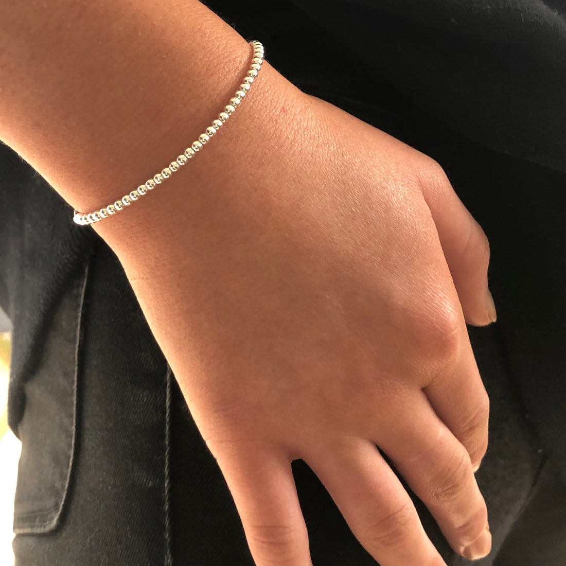 Sterling silver adjustable beaded friendship bracelet