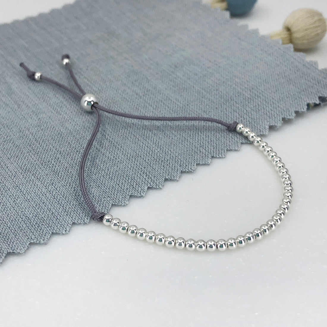 Sterling silver adjustable beaded friendship bracelet