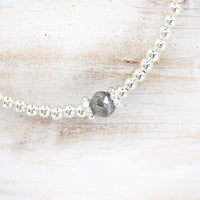 Rough faceted diamond silver adjustable beaded bracelet | April birthday
