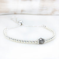 Rough faceted diamond silver adjustable beaded bracelet | April birthday