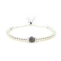 Rough faceted diamond silver adjustable beaded bracelet | April birthday