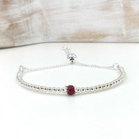 Ruby sterling silver adjustable beaded bracelet | July birthstone