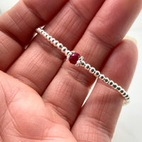 Ruby sterling silver adjustable beaded bracelet | July birthstone