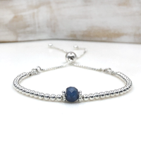 Sapphire sterling silver adjustable beaded bracelet | September birthstone