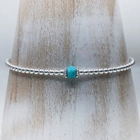 Turquoise sterling silver adjustable beaded bracelet | December birthstone