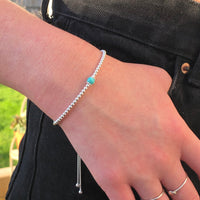 Turquoise sterling silver adjustable beaded bracelet | December birthstone