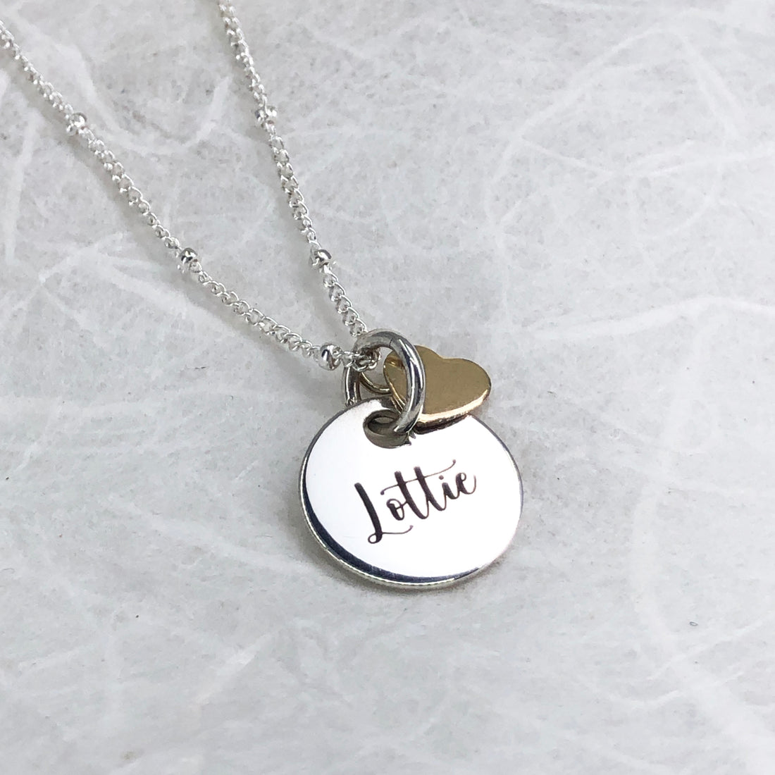Personalised sterling silver & 9ct solid gold heart necklace