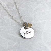 Personalised sterling silver & 9ct solid gold heart necklace