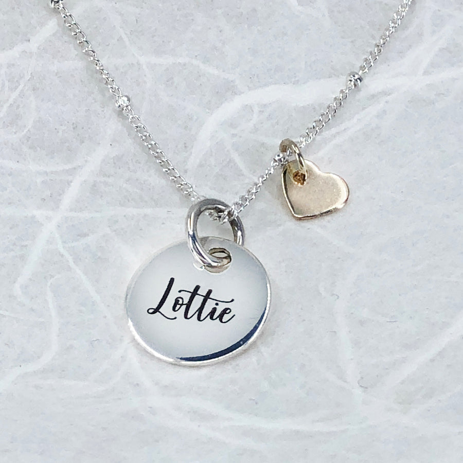 Personalised sterling silver & 9ct solid gold heart necklace 