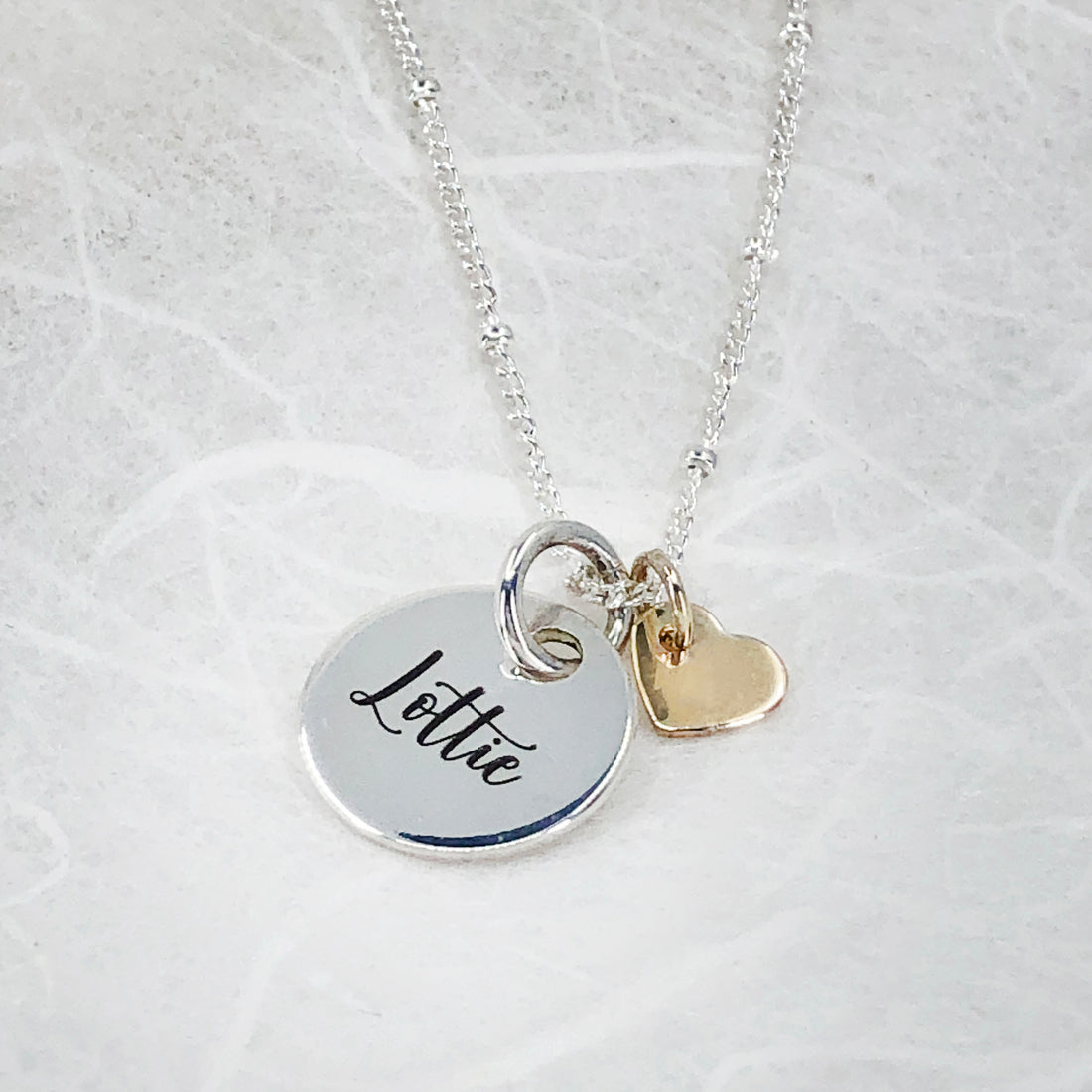 Personalised sterling silver & 9ct solid gold heart necklace
