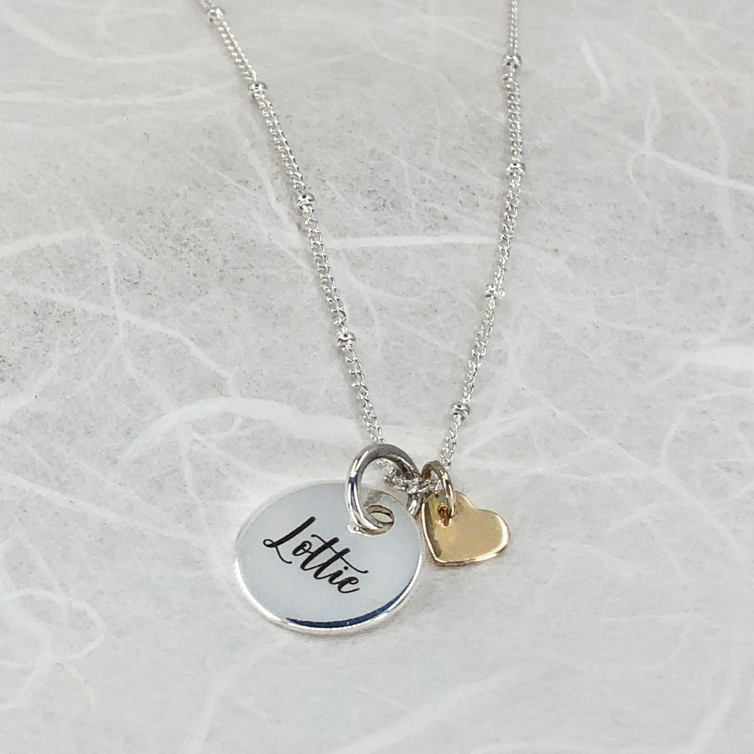 Personalised sterling silver & 9ct solid gold heart necklace