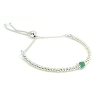 Emerald sterling silver adjustable beaded bracelet | May birthstone