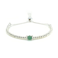 Emerald sterling silver adjustable beaded bracelet | May birthstone