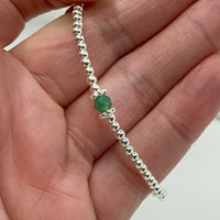 Emerald sterling silver adjustable beaded bracelet | May birthstone