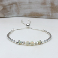 Ethiopian Opal sterling silver adjustable beaded noodle bracelet | October birthstone