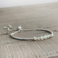 Ethiopian Opal sterling silver adjustable beaded noodle bracelet | October birthstone