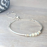 Ethiopian Opal sterling silver adjustable beaded noodle bracelet | October birthstone
