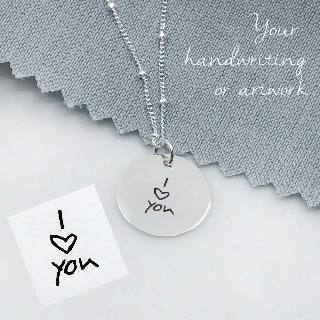 Personalised sterling silver necklace with your handwriting or artwork