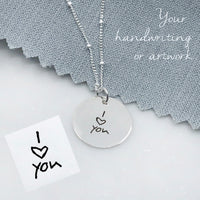 Personalised sterling silver necklace with your handwriting or artwork