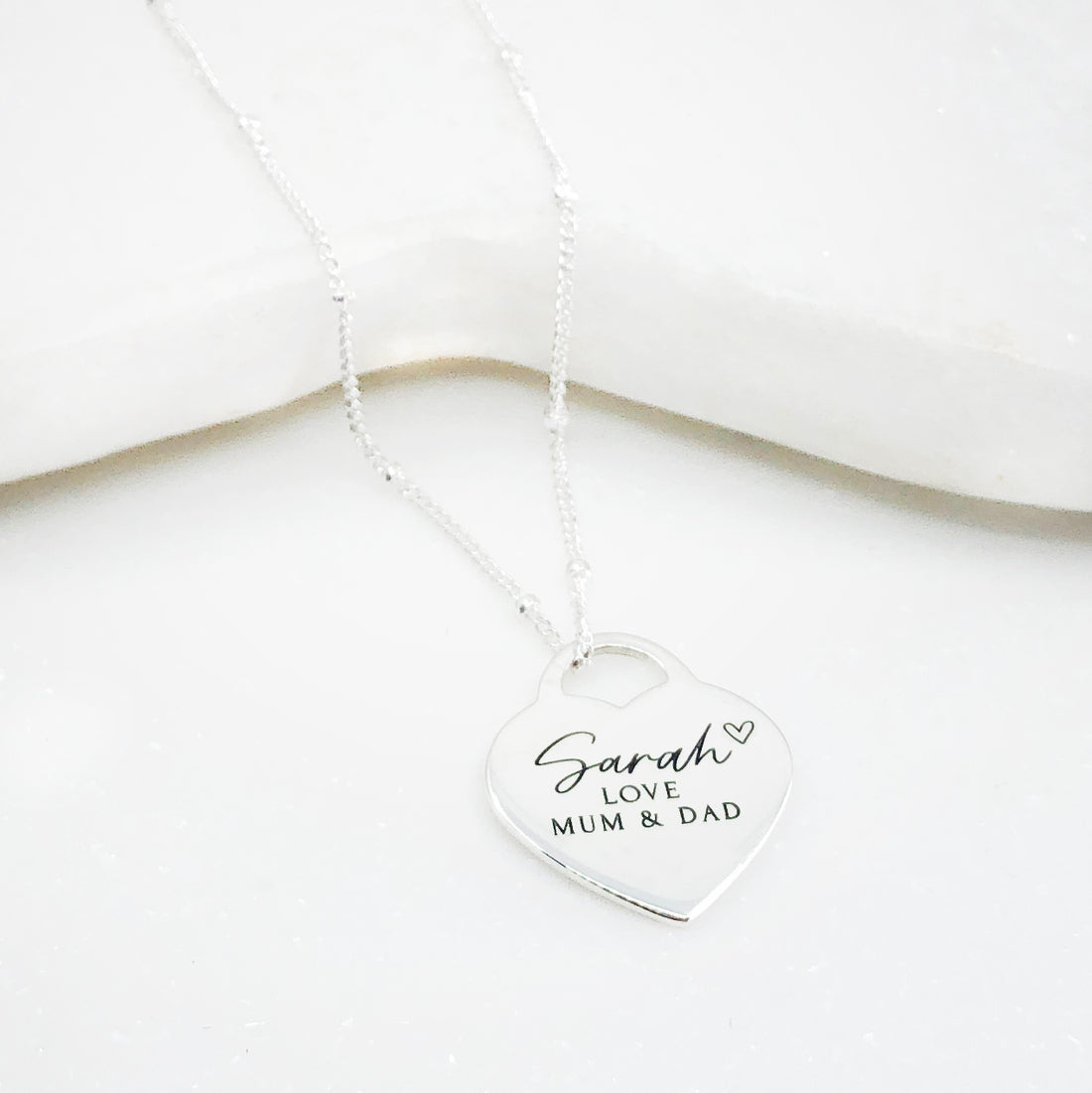 Personalised sterling silver heart necklace