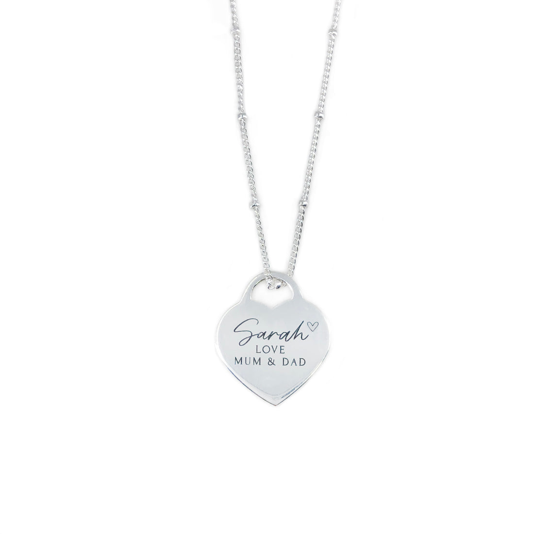 Personalised sterling silver heart necklace