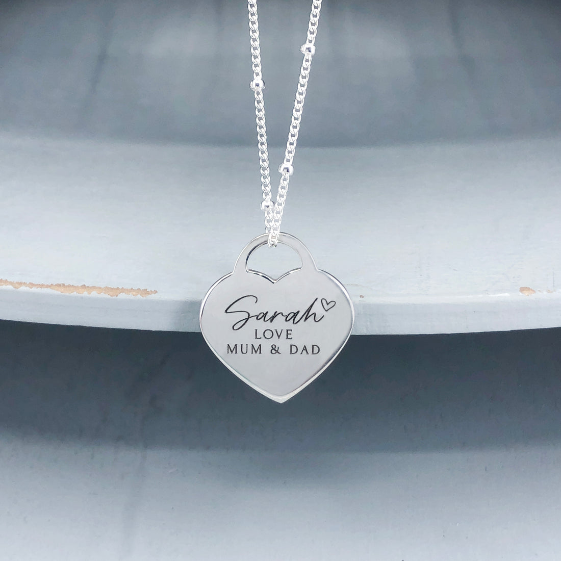 Personalised sterling silver heart necklace