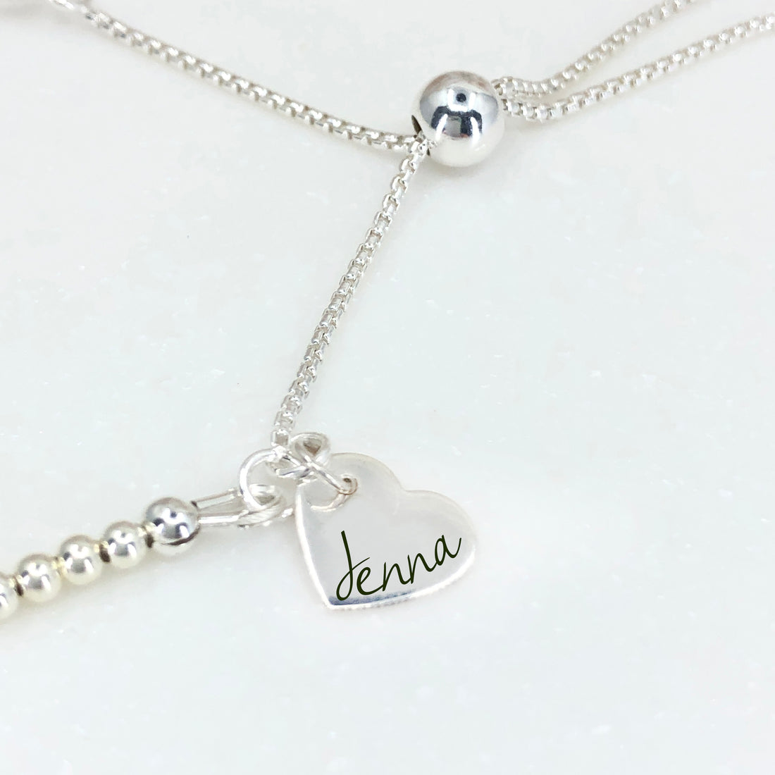 Sapphire sterling silver adjustable beaded bracelet | September birthstone