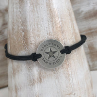 Mens personalised adjustable sterling silver star cord | rope bracelet