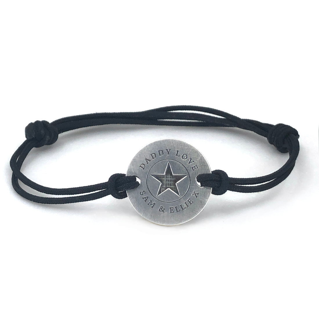 Mens personalised adjustable sterling silver star cord | rope bracelet