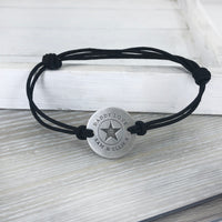 Mens personalised adjustable sterling silver star cord | rope bracelet