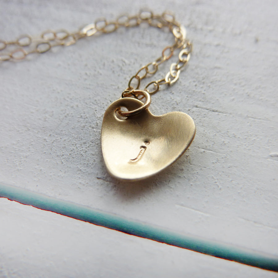 9ct Gold initial cupped heart necklace 