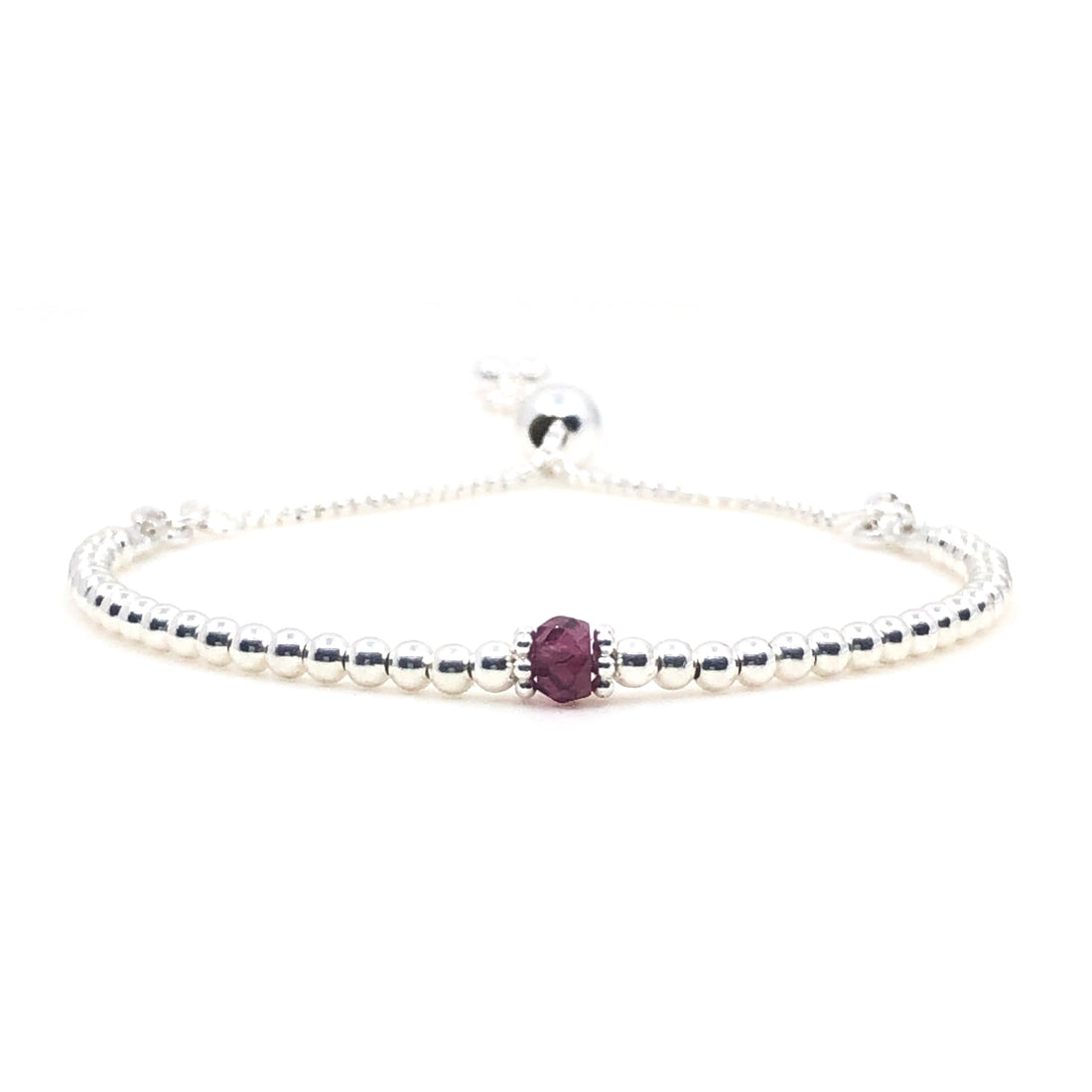 Sterling silver adjustable beaded Garnet semi precious gemstone | January birthstone bracelet
