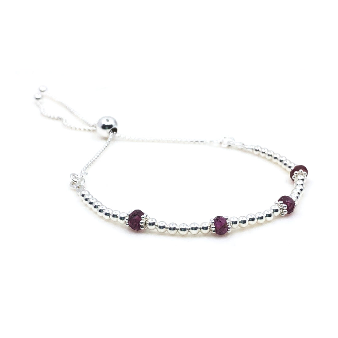 Sterling silver adjustable beaded Garnets semi precious gemstone | January birthstone bracelet