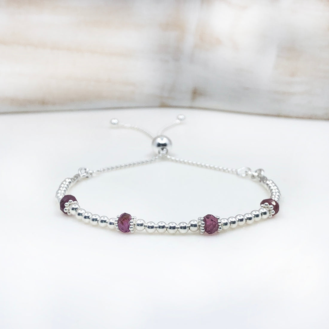 Sterling silver adjustable beaded Garnets semi precious gemstone | January birthstone bracelet