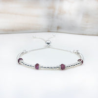 Sterling silver adjustable beaded Garnets semi precious gemstone | January birthstone bracelet