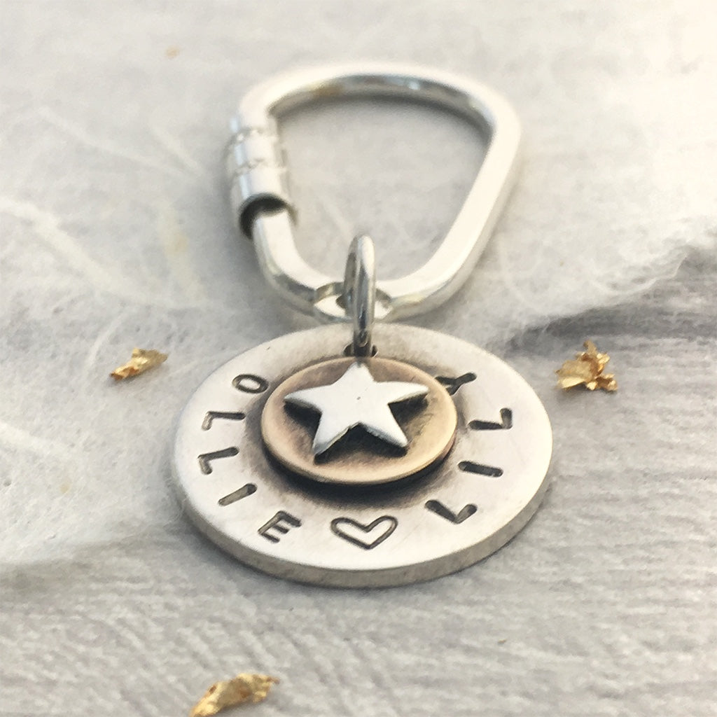 Personalised sterling silver key ring 9ct gold layer & silver star
