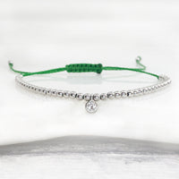 Diamond 14ct white gold beaded adjustable corded friendship bracelet