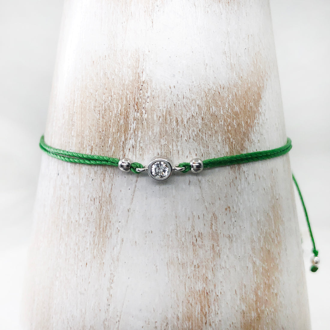 Diamond 14ct white gold adjustable corded friendship bracelet