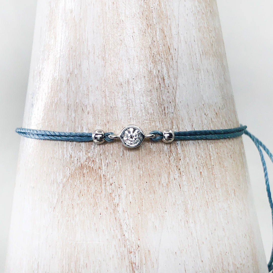 Diamond 14ct white gold adjustable corded friendship bracelet