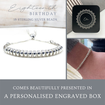 18th birthday sterling silver adjustable beaded milestone bracelet