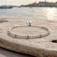 50th Birthday 9ct gold & sterling silver beaded adjustable Milestone bracelet