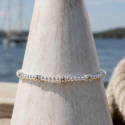 50th Birthday 9ct gold & sterling silver beaded adjustable Milestone bracelet