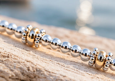 50th Birthday 9ct gold & sterling silver beaded adjustable Milestone bracelet