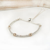 9ct gold 3 bead & sterling silver beaded adjustable bracelet