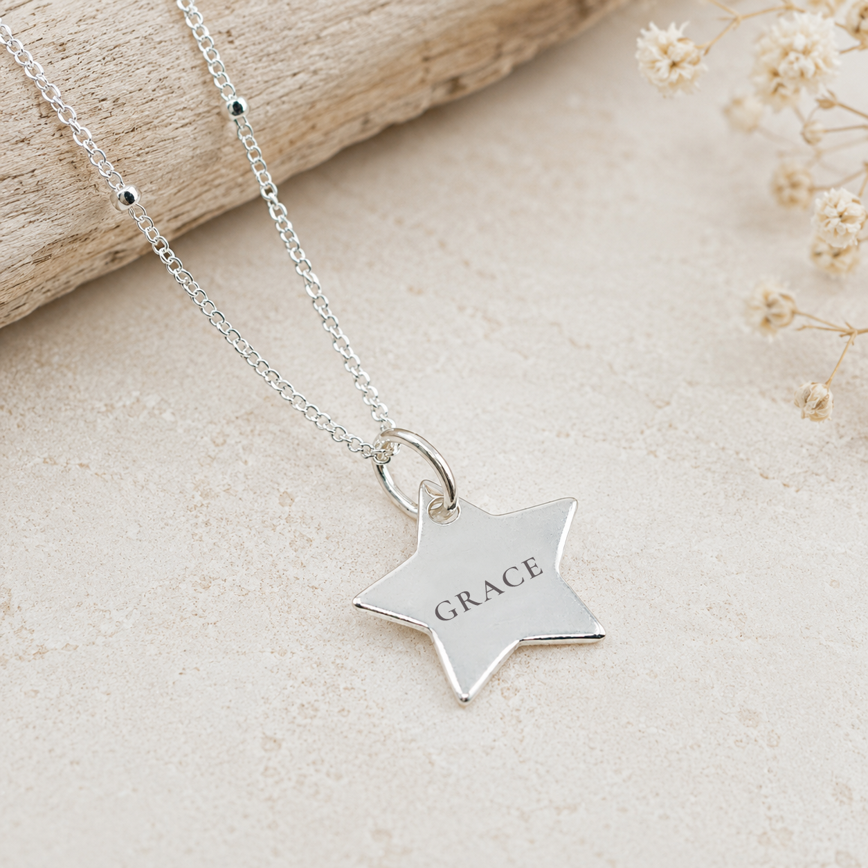 Personalised sterling silver star necklace