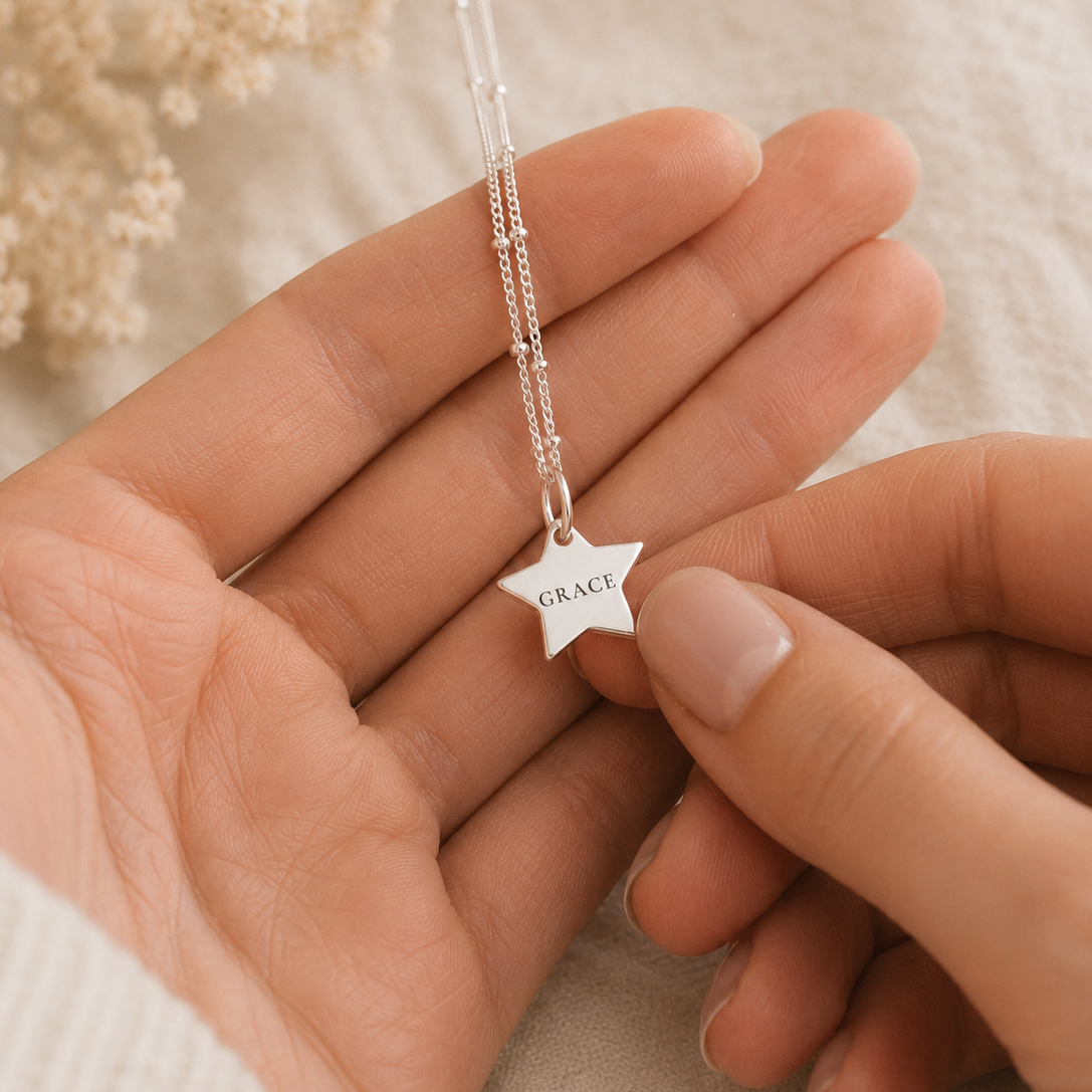 Personalised sterling silver star necklace