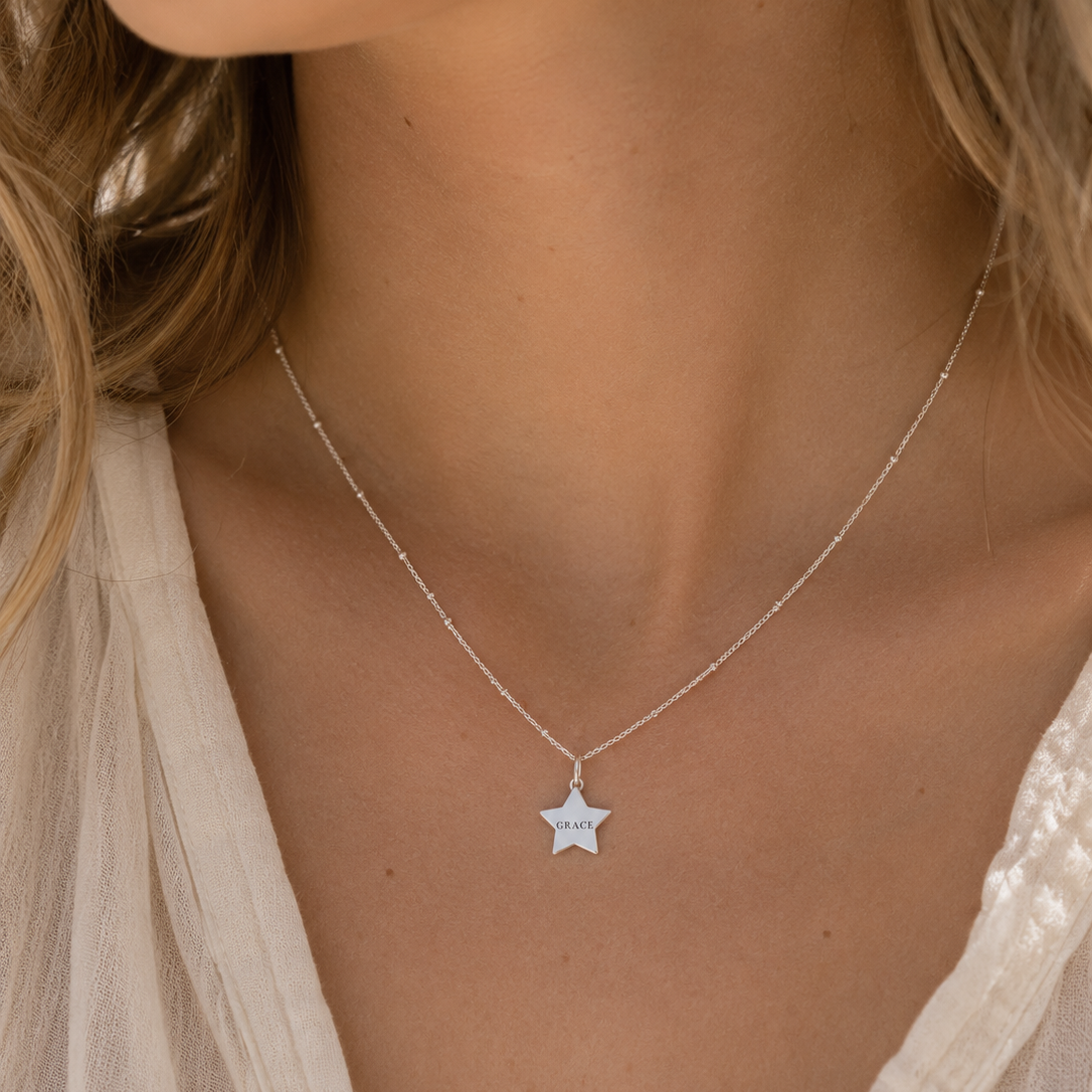 Personalised sterling silver star necklace