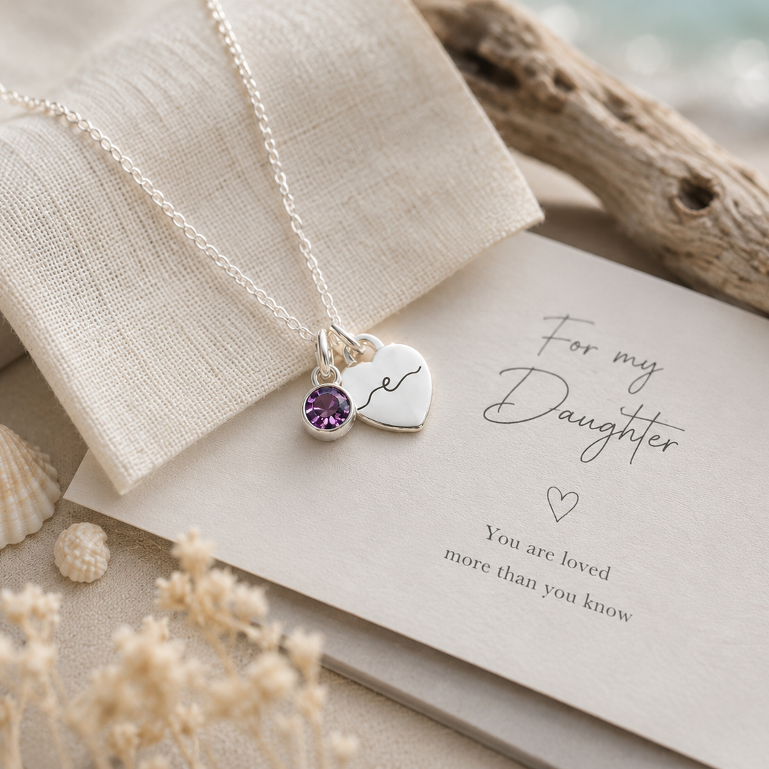 Sterling silver crystal birthstone initial heart charm necklace