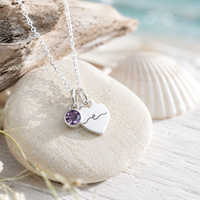 Sterling silver crystal birthstone initial heart charm necklace