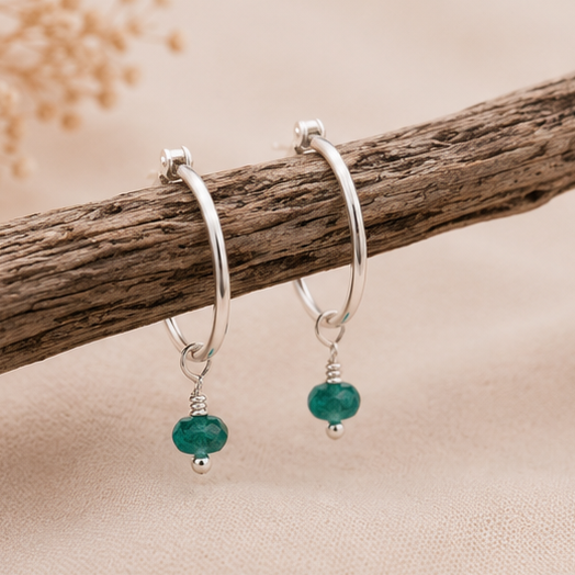 Sterling Silver Emerald Hoop Earrings | May Birthstone | Precious Gemstone